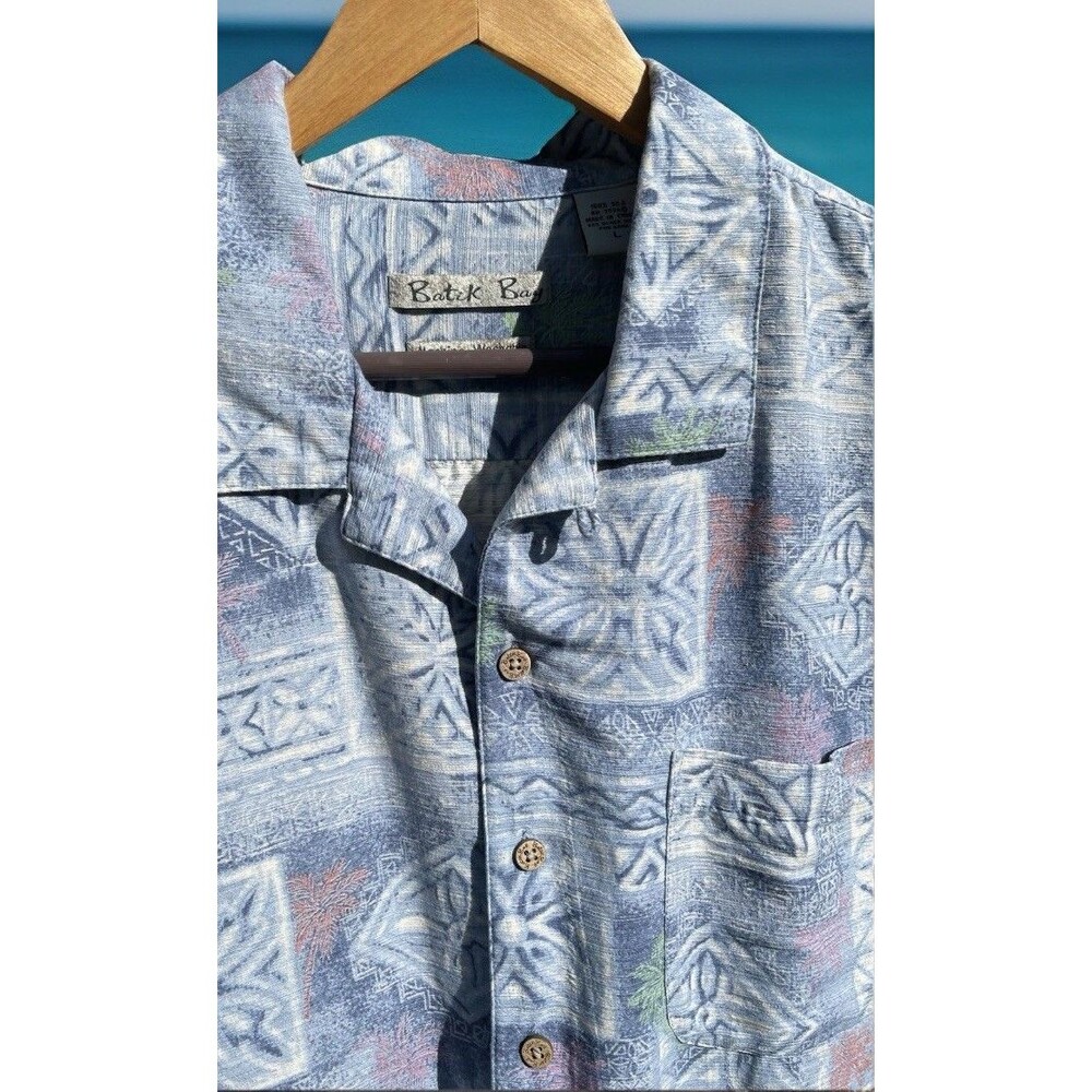 Batek Bay Button Hawaiian Shirt 100% Washable Silk Pocket Beach Resort Men Large